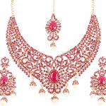 Touchstone Indian Bollywood Gorgeous intricate Workmanship Sparkling White Colorful Rhinestone crystal wedding Designer Jewelry Necklace Set In Gold or Silver Tone For Women.